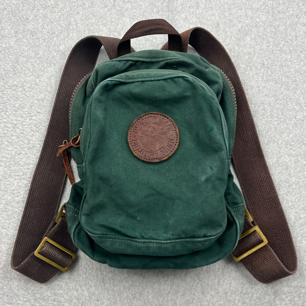 Duluth Pack Backpack Small Green Canvas Leather Logo Heritage Zip Bag USA Made